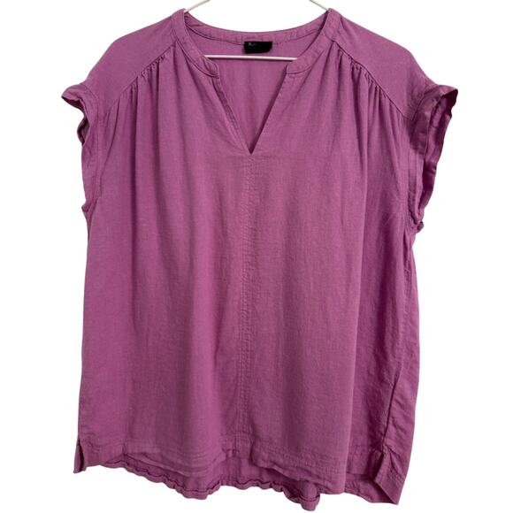 Splendid Purple Lilac Linen Blend V Neck Cap Sleeve Boho Casual Oversized Top M - Picture 1 of 8